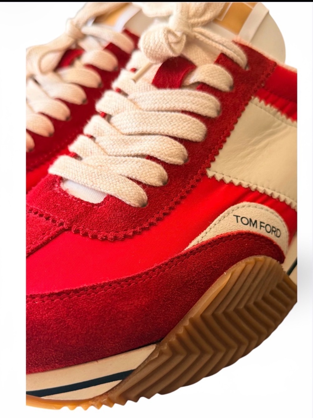 Tom Ford James Sneakers Red Suede & Cream Accent Runner Sneakers - Picture 3 of 4